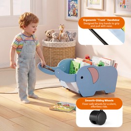 HAVLOTII Montessori Kids Bookshelf, Wooden Elephant Toddler Baby Book Shelf