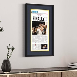 11x22 Frame for Newspapers (Black) | Acid Free Midnight Blue Navy on Yellow Double Photo Mat | UV Resistant Picture Frame Grade Protective Acrylic | Conservation Backing Board | Hanging Hardware
