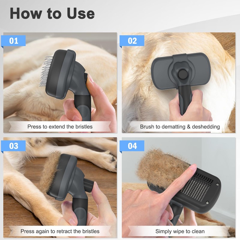 Dipoo Self-Cleaning Deshedding Brush for Dogs & Cats - Skin-Friendly