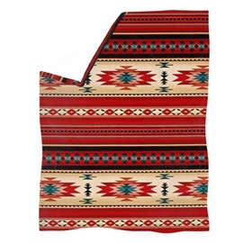 HUGS IDEA Tribal Blanket Navajo Aztec Stripe Throw Blanket Mat for Sofa Couch, Southwestern Ethnic Pattern Outdoor Camping Blanket Picnic Mat, Red-L