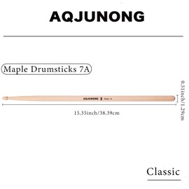 AQJUNONG Drum Sticks，7A Drumsticks, 6 Pairs Classic Maple Wood Tip Drum Sticks for Kids and Adults, Professional Musical Instrument Percussion Accessories