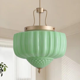 Blhxian Green Milk Glass Pendant Light,14" Brass Chandelier,Ceiling Light Fixture Chandelier with Glass Shade,Adjustable Height Pendant Lights Kitchen Island for Dining Room Hallway Kitchen