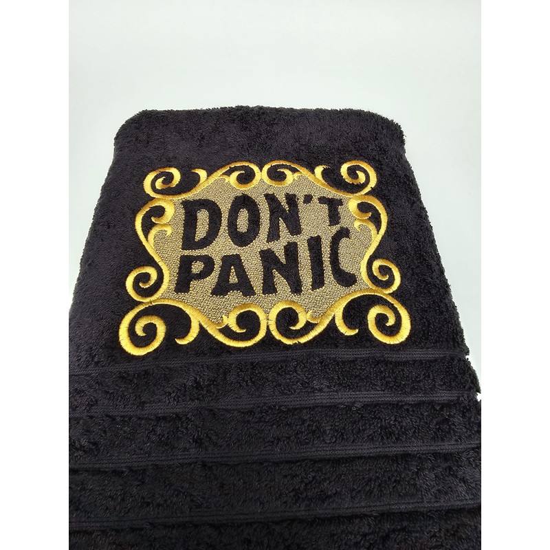Don't Panic Black Bath Towel, Towel Day Towel, 25th May