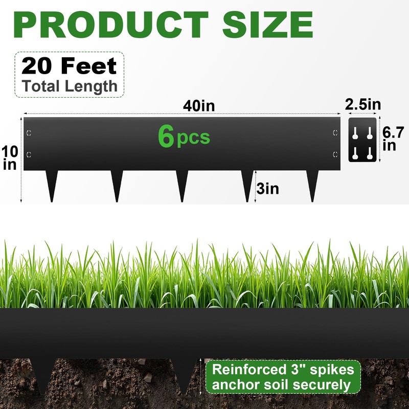 Steel Landscape Edging 6-Pack, 10" H X 40" L Bendable