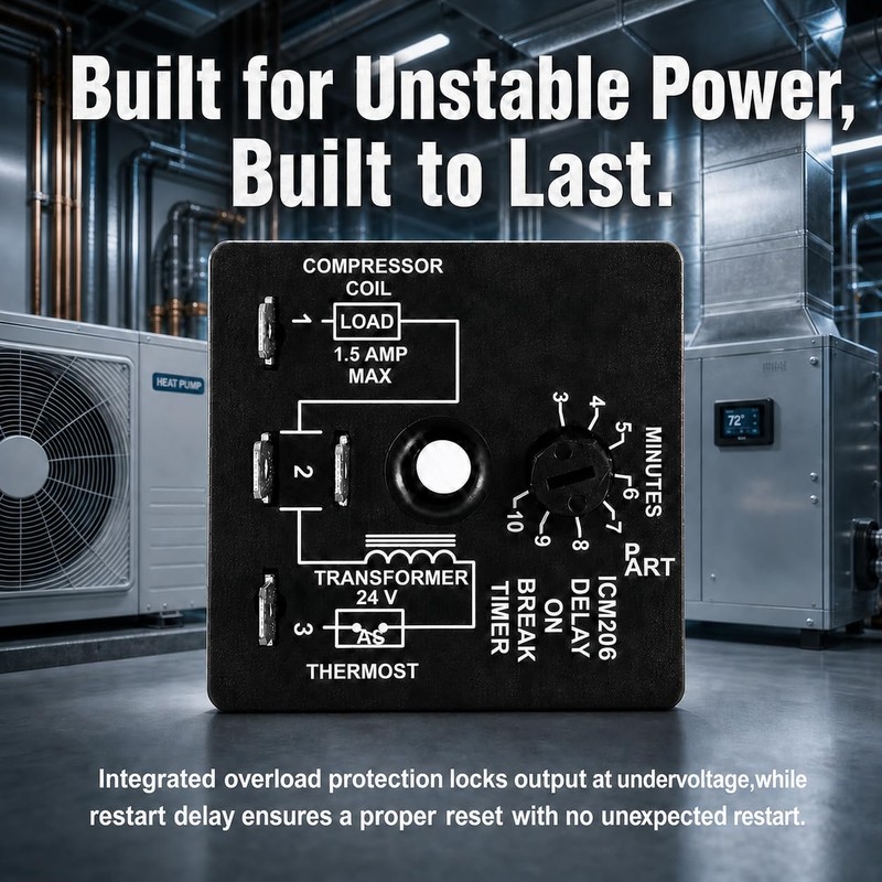 206B Delay-on-Break Timer|3-10 Min Adjustable Anti-Short Cycle Protection