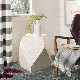 Safavieh Home Lea Multi and Light Beige Faux Mother of Pearl Mosaic Geometric Side Table