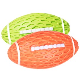 AUSCAT 2PCS Squeaky Dog Football Toy for Aggressive Chewers, Tough Rubber Dog Ball for Small Medium Dogs, Green and Orange, Small, 4.1"/10.4 cm