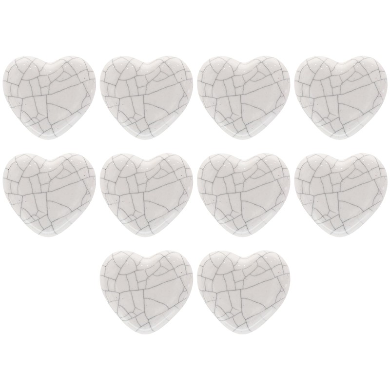 ETHNICITI Pack of 10 Heart White Crackle 40mm Ceramic Door