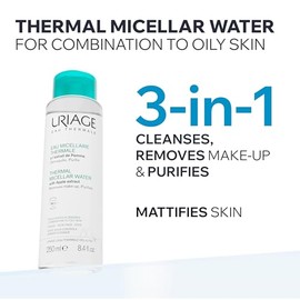Uriage Agua Micelar termal para piel mixta a grasa 500ml – desmaquilla, purifica y matifica – con extracto de manzana verde, agua termal y patente LN 