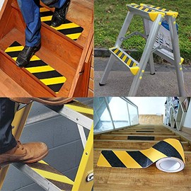 RELIANCER Cinta de Agarre Antideslizante de Seguridad 10 cm x 18 m Cinta de Seguridad Antideslizante con Alta Tracción de Grano Marcas Amarillas y Negras Cinta Autoadhesiva de Advertencia de Peligro y