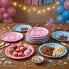Boots or Bows Gender Reveal Brown Pink Paper Plates Gender