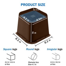 ANNKUT Bed Risers 5 Inch Heavy Duty, Furniture Risers for Bed Desk Table Sofa Couch,Oversized Bed Lifts Risers,Support up to 5000 Lbs(4 Pack Brown)