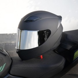 JQF Gear Full Face Helmet Black Motorcycle Motorbike Street Bike Racing Helmets for Adults WS-607 DOT Approved (with Chrome Silver, XL)