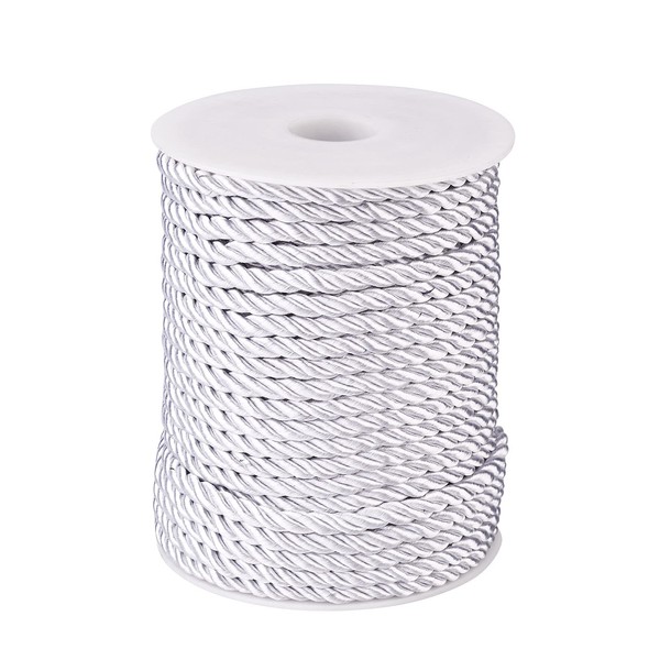 32 Yards 5mm Twisted Trim Cord Silver Polyester Twine Decorative