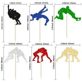 Gyufise 24Pcs Wrestling Cupcake Topper Wrestling Party Decorations Glitter Wrestler Cupcake Picks for Boy Man Wrestling Sports Theme Baby Shower Birthday Party Supplies Multi