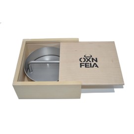 OXNFEIA Burger Press Stainless Steel 2-Piece Set with Wooden Box - Hamburger Press Ideal for Evenly Shaped Patties and Barbecue Enjoyment - Sustainable, Dishwasher Safe & Rustproof, Diameter 11 cm