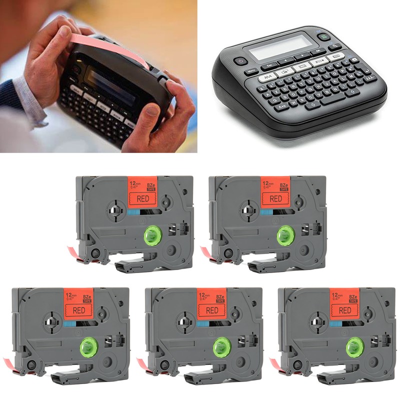 5 Pcs Label Maker Tape Black On Red 12mm 0.47