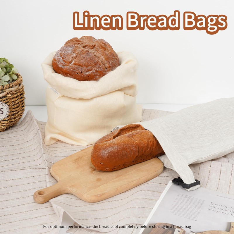 HSOFTIFY 2 Pack 100% Linen Bread Bags for Homemade Bread