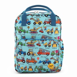 Tyrrell Katz Trucks Printed Backpack in Blue - Double Zip Kids School Rucksack with Bottle Pocket, Twin Handles & Adjustable Straps · Fits A4 Books · Made from Recycled Polyester