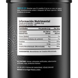 Creatina Monohidratada Micronizada en polvo de 600 g. Ingredientes naturales. Creatine Monohydrate B Life.