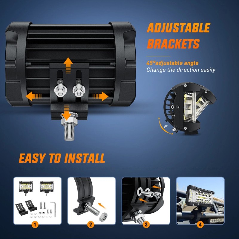 Nilight Side Shooter LED Light Bar 2PCS 4.3Inch Triple Row