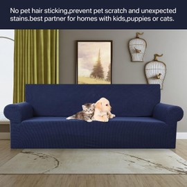 HEYOMART High Stretch Sofa Cover 1 2 3 4 Seater Couch Cover for Living Room Jacquard Knitted Thick Sofa Slipcovers for Dogs Pets Cats Furniture Protector (1 Seater, Blue)