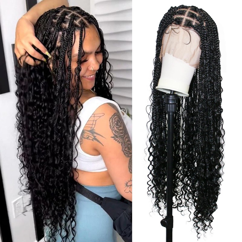 Janyuwool 36" Full Lace Boho Knotless Box Braided Wigs Full