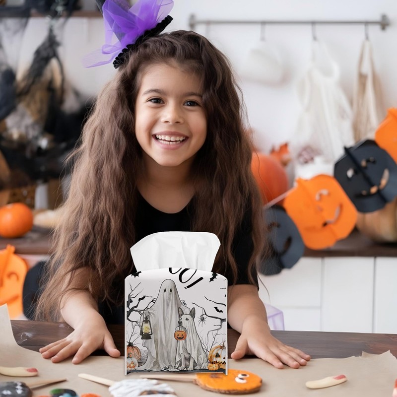 Halloween Pumpkin Ghost Tissue Box Cover, Spooky Bats Tissue Box