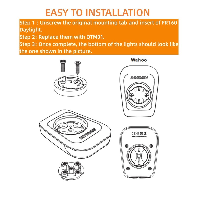 RAVEMEN QTM01 Part (for FR160 Daylight to Compatible with Wahoo