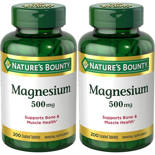 Nature's Bounty Magnesium Supplements 500mg Tablets, Support Bone & Muscle