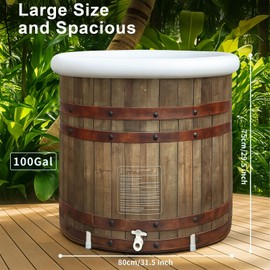 B&Y XL Ice Bath Tub, Adult 100 Gal Cold Plunge Bathtub, 80cm Ø Portable Cold Tub for Athlete, Freestanding Spa Tub for Cold Water Therapy