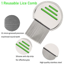 4 Pack Flea Lice Comb, Stainless Steel Dog Cat Grooming Combs with Rounded Teeth, Double Sided Professional Pet Grooming Combs, Combs Tool for Small, Medium & Large Pets