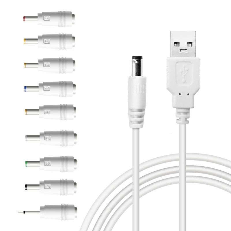 USB to DC 5V Power Cable with 9 Interchangeable Tips,