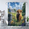 Farmhouse Cow Shower Curtain Brown Highland Cow Stone House Cattle