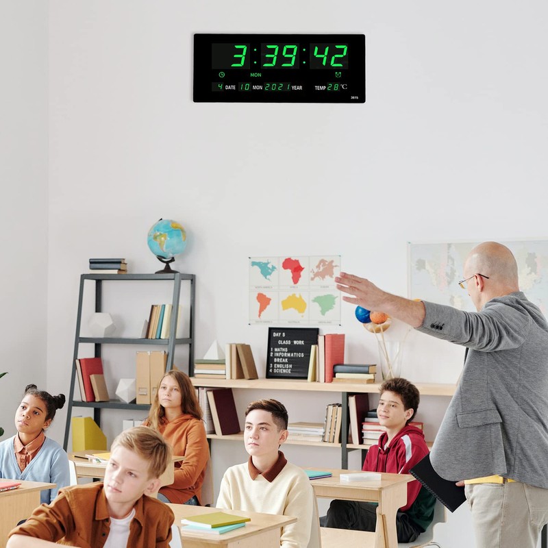 14.1 Inch Oversized LED Digital Wall Clock with Indoor Temperature,