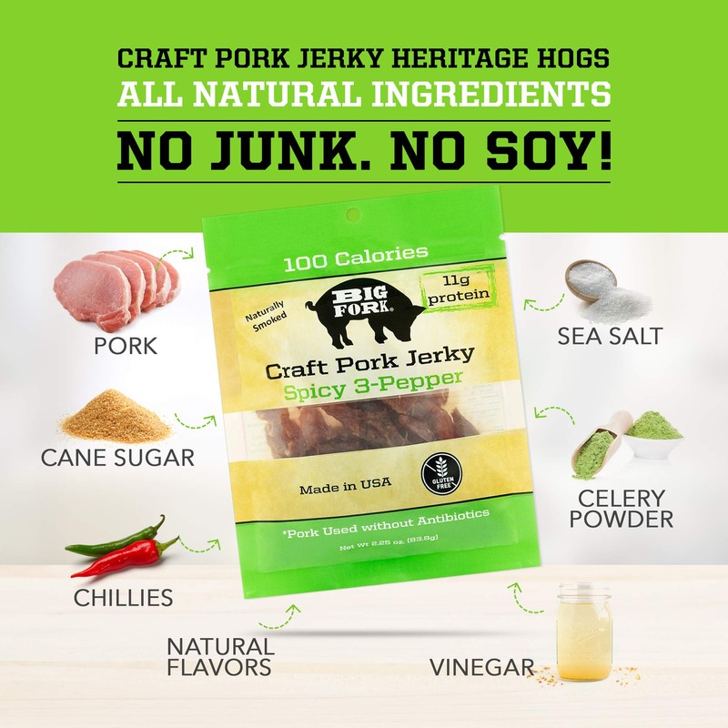 Craft Pork Jerky, Spicy 3-Pepper Flavor, 8 X 2.25 oz.