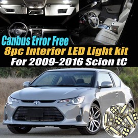 8Pc Canbus Error Free Super White 6000K Car Interior LED Light Kit Compatible for 2009-2016 Scion tC Equipped w/Advanced Computer system