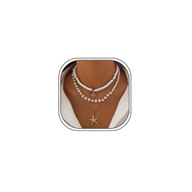 Gold Starfish Shell Necklace for Women Boho Bead Adjustable Choker Hawaiian Beach Seashell Pearl Star Conch Neck Jewelry Gifts (style B)