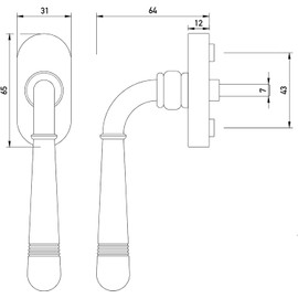 Beschläge Hamburg Window Handles, Window Fitting, Emily DK 07 MPu, Antique Rotation/Tilt Window Latch with 90° Grid, Window Lever in Brass PVD Coated