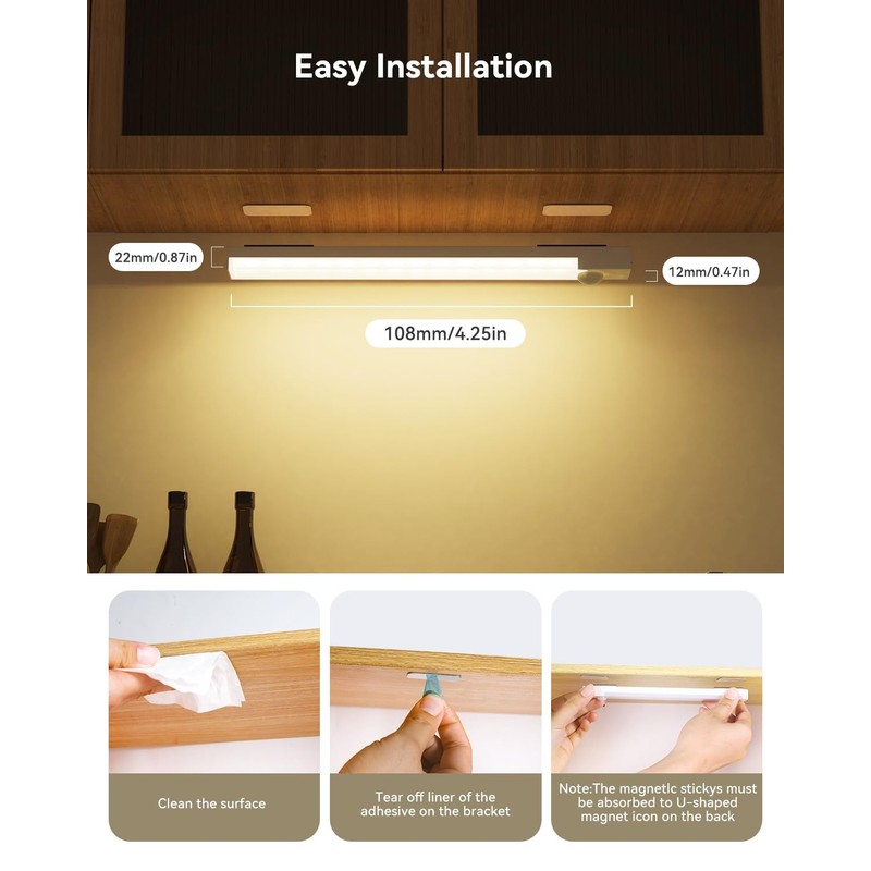 Rihvy Under Cabinet Lighting 4 Inches Rechargeable Motion Sensor Light