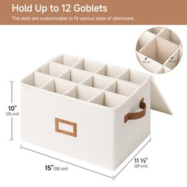 StorageWorks Stemware Storage Cases, Hard Shell Wine Glass Storage Box with Dividers for Glassware, Crystal, and China Holds 12 Standard Size Wine Glasses, 2 Pack, Beige