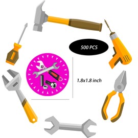 PIBIPAID 500 Pcs Tools Party Roll Stickers Maintenance Worker-Toolbox Mechanic Electrician Great Father Baby Shower Camping Birthday Favors Supplies Decorations Goodie Bag Stuffers Prize Labels