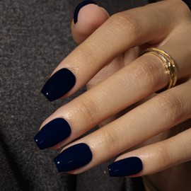 KQueenest Black Press On Nails Short Coffin - Acrylic Press On Nails with Glue, Ballerina Medium Short Fake Nails Press ons, Glossy Opaque Dark Reusable Soft Gel Glue on Nails for Women, 30 Pcs