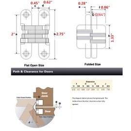 Pair of 2-3/4'' Hidden Gate Hinge Stainless Steel Invisible Door Hinges Concealed Barrel Wooden Box Silver (2pcs)