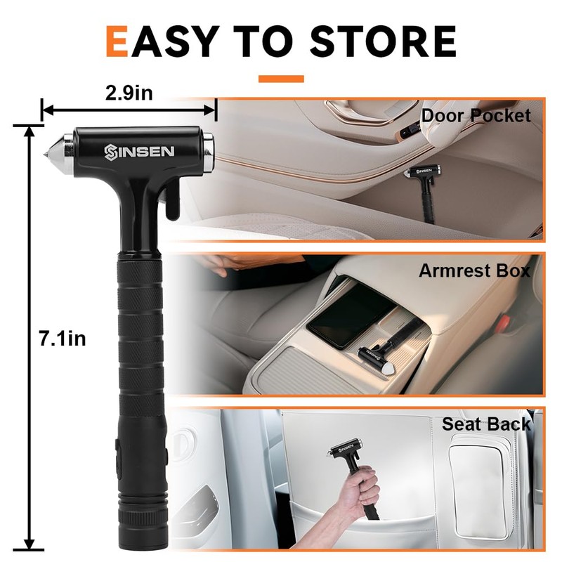 SINSEN Automotive Escape Tool, Window Breaker Seatbelt Cutter, Car Flashlight