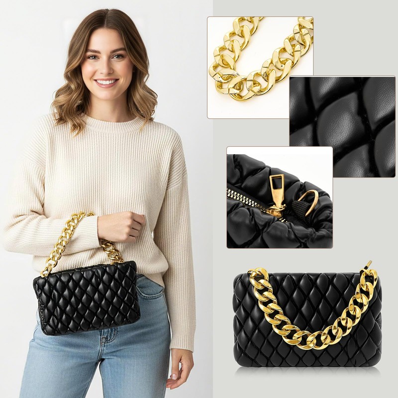 Tisancy Women's Fedora Hat and Metal Chain Crossbody Handbag Set,Black