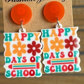 Colorful Teacher Students Earrings First Day of School Acrylic Wooden Letter Drop Earrings Back to School Teacher Appreciation Gifts-C