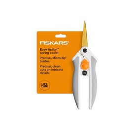 Fiskars - Tijeras de titanio de fácil acción, cuchillas afiladas para cortar precisión y ángulos con diseño de resorte de fácil acción, suministros de manualidades, mango asistido SoftGrip