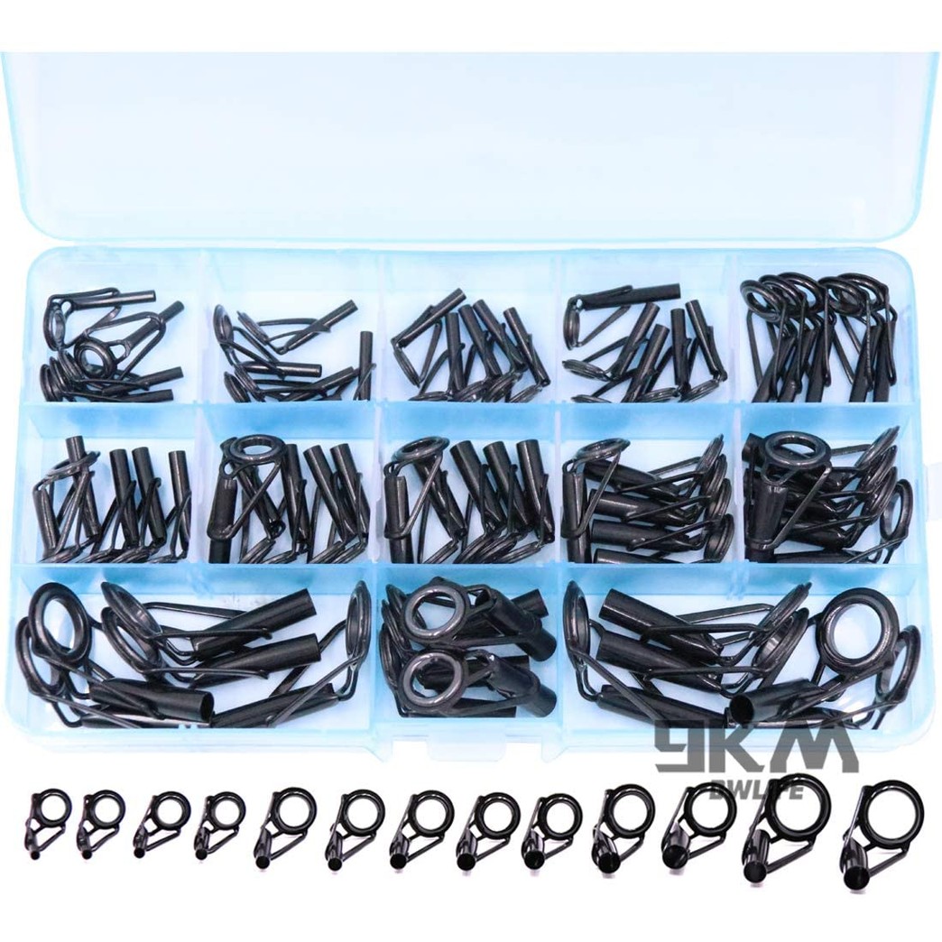 9KM DWLIFE Fishing Rod Tip Repair Black Stainless Steel Ceramic Ring Guide  Kit 