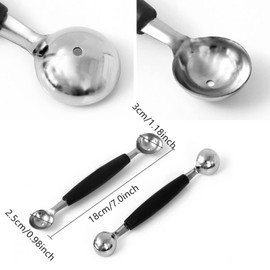 2 PCS Double Sided Melon Baller, Round Melon Balls Fruit Baller Scoop Melon Baller Scoop Stainless Steel Melon Baller Melon Scoop Double Scoop Ice Cream Cone Double Dessert Scoop for Fruit Ice Cream